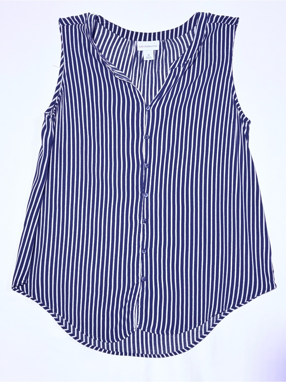 Liz Claiborne Navy & White Vertical Stripe Sleeveless Button-Front Top